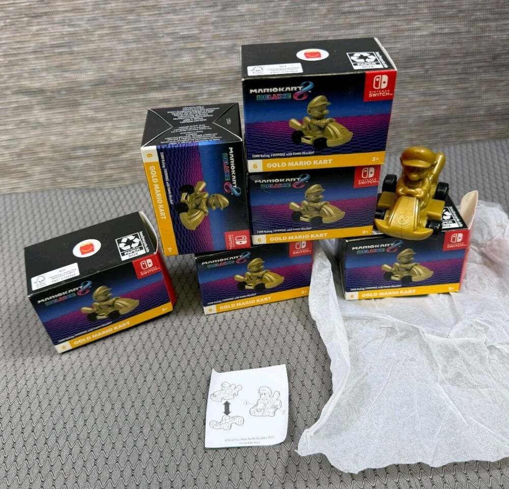 6 Pcs McDonald's Mario Kart 8 Deluxe Gold Mario Kart Toy No 6 NEW Six PIECES
